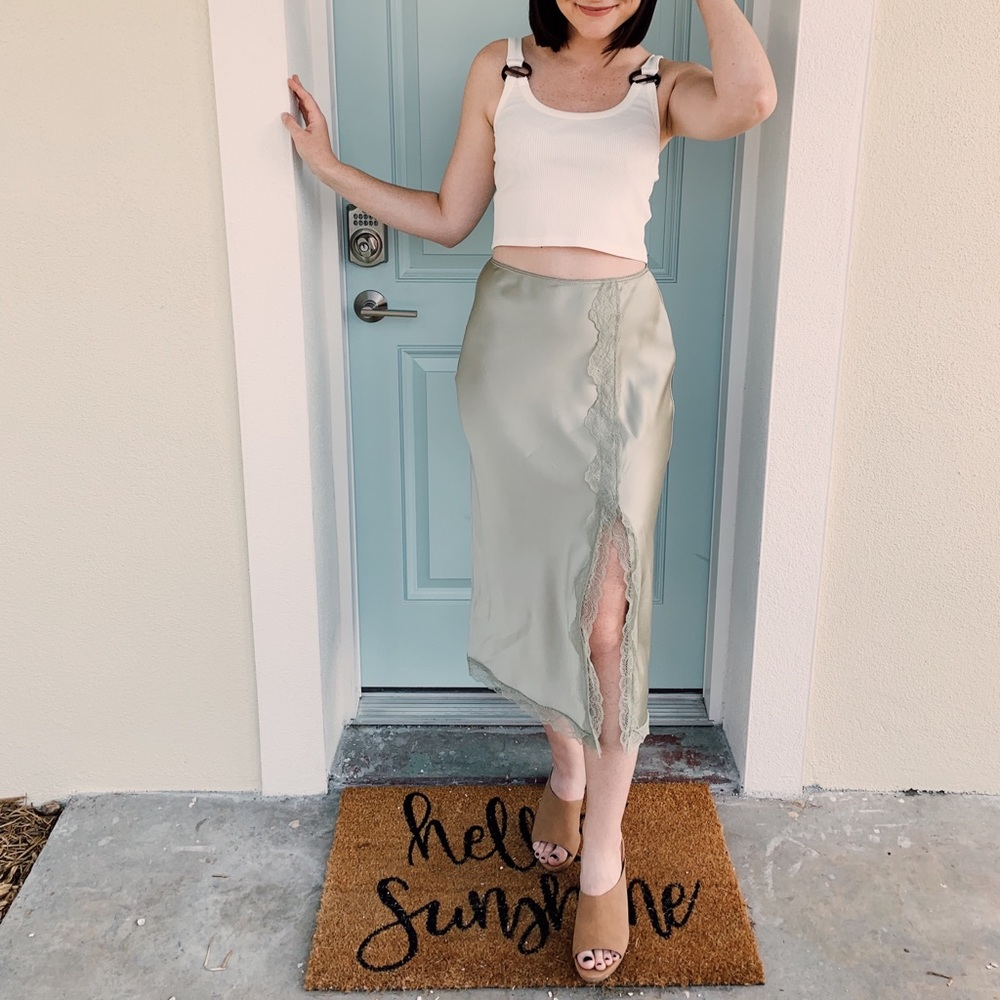 Topshop olive, lace midi skirt